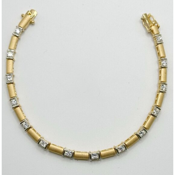 Gold Plated Sterling Silver Rhinestone Tennis Bracelet 7.5” - Picture 1 of 6